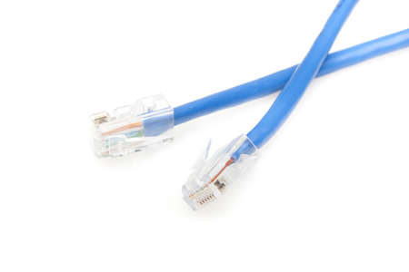 A blue cable against a white background