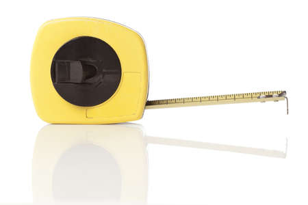 A yellow tape measure on a white background