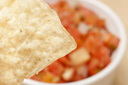 Fresh Corn Tortilla Chips and Salsa backgroundの写真素材