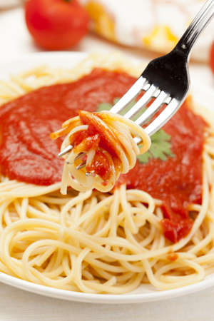 Organic Whole Grain Pasta with tomato sauceの写真素材