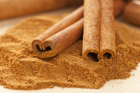 Fresh Organic Cinnamon against a back groundの写真素材