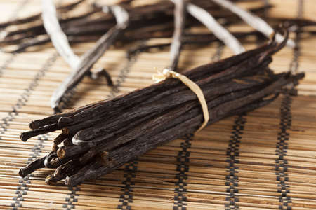 Fresh Brown Organic Vanilla Bean against a backgroundの写真素材
