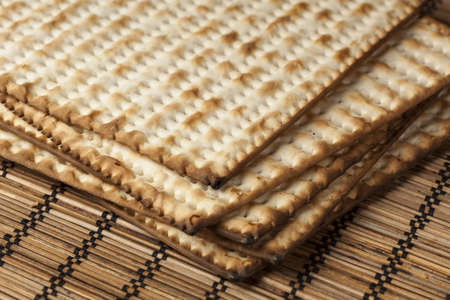 Homemade Kosher Matzo Crackers made with flour and waterの写真素材