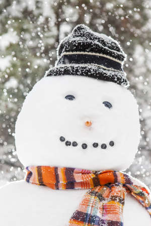 Merry White Snowman with an orange scarf and a hatの写真素材