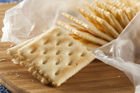 Organic Whole Wheat Soda Crackers ready to eatの写真素材