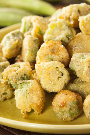 Organic Homemade Fried Green Okra against a Backgroundの写真素材