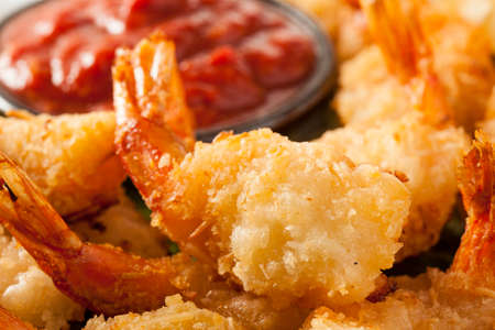 Fried Organic Coconut Shrimp with Cocktail Sauceの写真素材