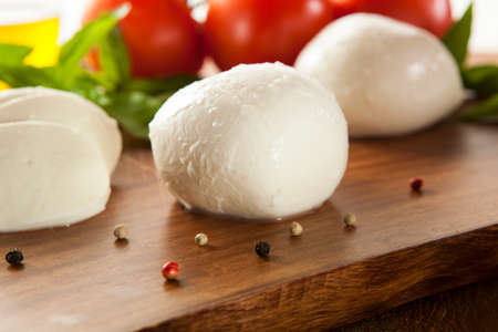 Homemade Organic Mozzarella Cheese with Tomato and Basilの写真素材