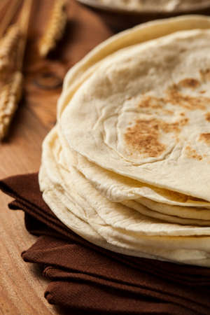 Stack of Homemade Whole Wheat Flour Tortillas の写真素材