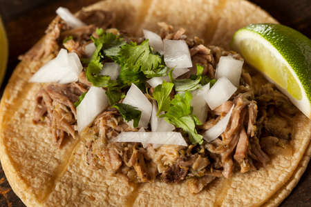 Traditional Pork Tacos with Onion, Cilantro, and Limeの写真素材