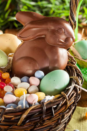Chocolate Easter Bunny in a Basket with Assorted Candy