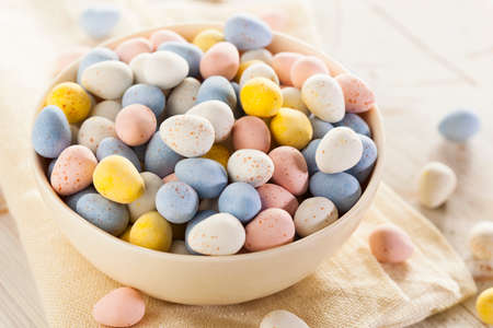 Festive Chocolate Easter Candy Eggs in a Bowl