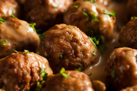 Homemade Swedish Meatballs with Cream Sauce and Parsley
