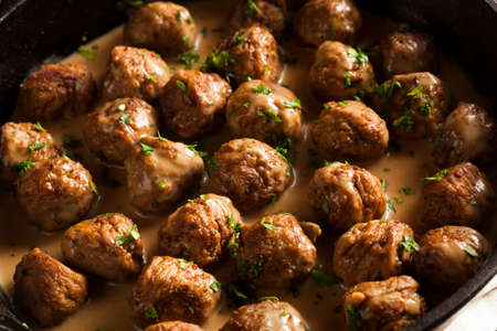 Homemade Swedish Meatballs with Cream Sauce and Parsley