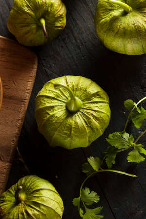Group of Organic Green Tomatillos on a Backgroundの写真素材