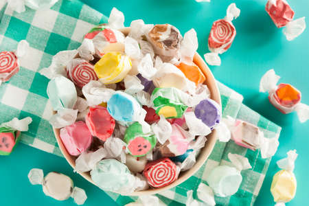 Assorted Sweet Saltwater Taffy on a Backgroundの写真素材