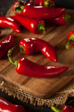 Organic Red Spicy Fresno Peppers on a Backgroundの写真素材