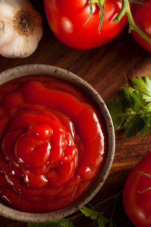 Organic Red Tomato Ketchup in a Bowlの写真素材