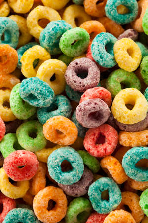 Coloful Fruit Cereal Loops in a Bowl