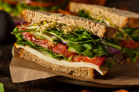 Healthy Vegetarian Veggie Sandwich with Spinach Tomato Cucumberの写真素材
