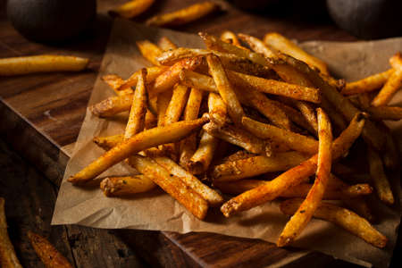 Cajun Seasoned French Fries with Organic Ketchupの写真素材