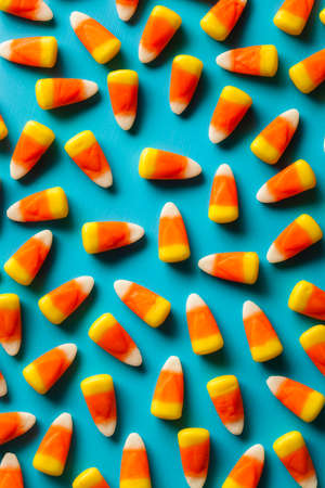 Colorful Candy Corn for Halloween on a Backgroundの写真素材