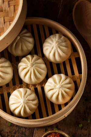 Steamed BBQ Pork Asian Buns Ready to Eatの写真素材