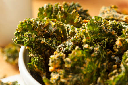 Homemade Green Kale Chips with Vegan Cheeseの写真素材