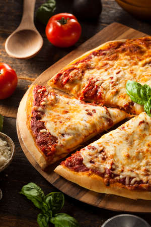 Homemade Hot Cheese Pizza with Basil and Mozzarellaの写真素材
