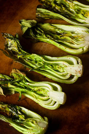 Baked Organic Baby Bok Choy with Salt and Pepperの写真素材