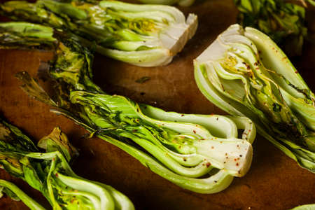 Baked Organic Baby Bok Choy with Salt and Pepperの写真素材