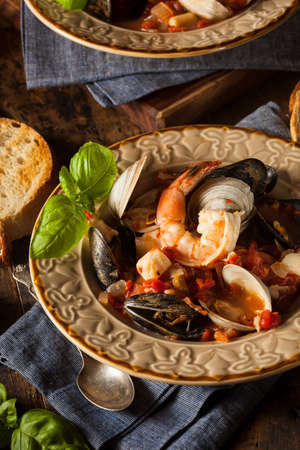 Homemade Italian Seafood Cioppino with Mussels, Clams, and Shrimpsの写真素材