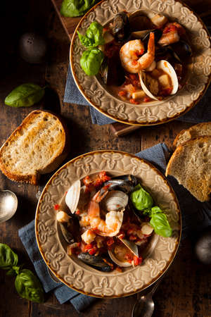 Homemade Italian Seafood Cioppino with Mussels, Clams, and Shrimpsの写真素材