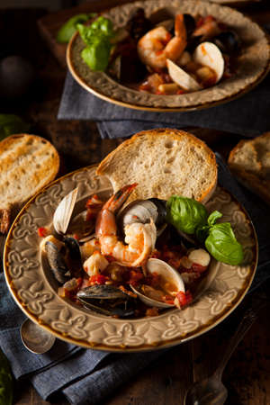 Homemade Italian Seafood Cioppino with Mussels, Clams, and Shrimpsの写真素材