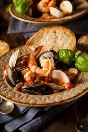 Homemade Italian Seafood Cioppino with Mussels, Clams, and Shrimpsの写真素材