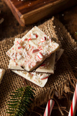 Homemade Holiday Peppermint Bark with White and Dark Chocolateの写真素材
