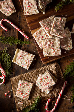 Homemade Holiday Peppermint Bark with White and Dark Chocolateの写真素材