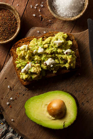 Healthy Homemade Avocado Toast with Salt and Feta