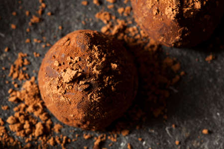 Fancy Dark Chocolate Truffles Ready to Eatの写真素材