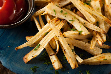 Homemade Parsley Root French Fries with Ketchupの写真素材