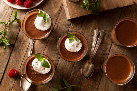 Homemade Dark Chocolate Mousse with Whipped Creamの写真素材