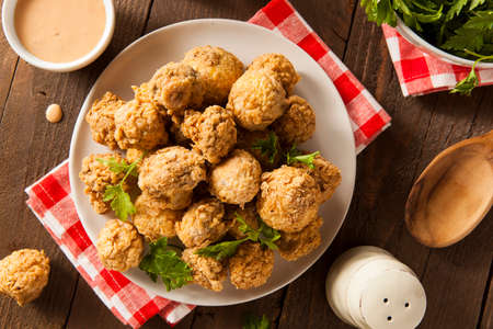 Homemade Deep Fried Mushrooms with Dipping Sauceの写真素材