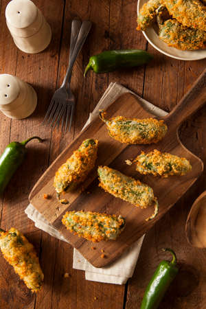 Homemade Breaded Jalapeno Poppers with Cream Cheeseの写真素材