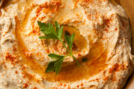 Healthy Homemade Creamy Hummus with Olive Oil and Pita Chipsの写真素材