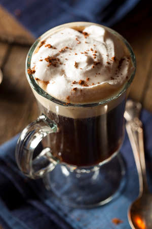 Homemade Irish Coffee with Whiskey and Whipped Cream
