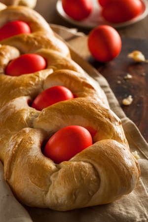 Homemade Greek Easter Bread with Red Eggs