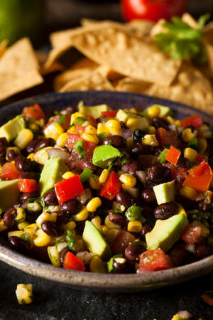 Homemade Texas Caviar Been Dip with Chipsの写真素材