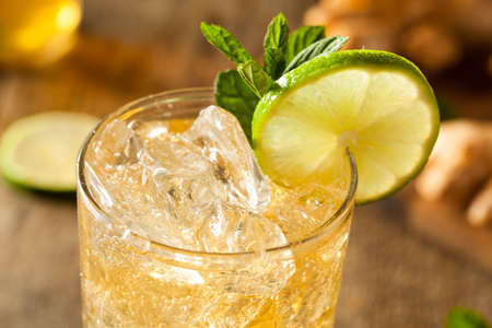 Refreshing Golden Ginger Beer with Lime and Mint