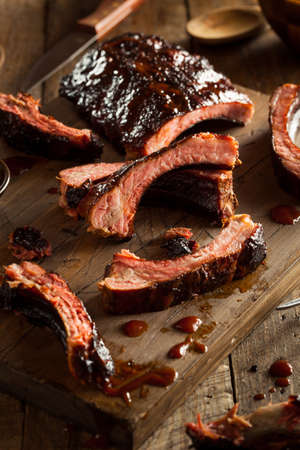 Homemade Smoked Barbecue Pork Ribs Ready to Eatの写真素材