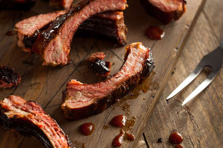 Homemade Smoked Barbecue Pork Ribs Ready to Eatの写真素材